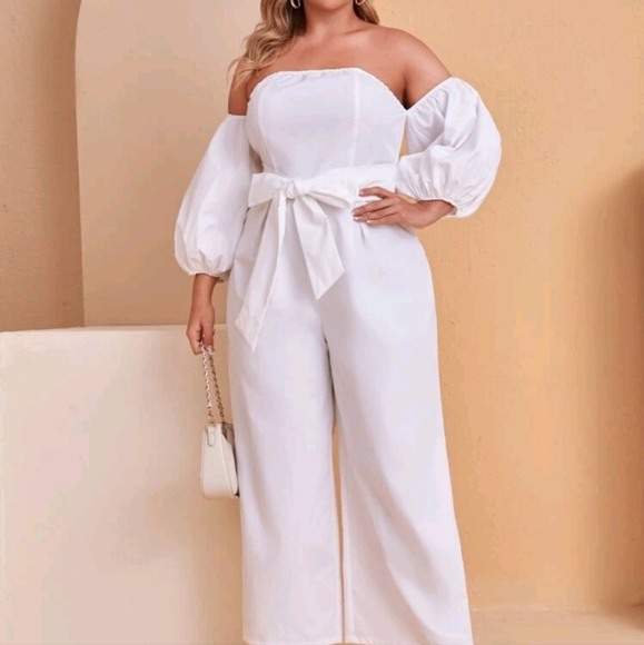 SHEIN Pants - 3XL Off Shoulder Puff Sleeve Palazzo Jumpsuit